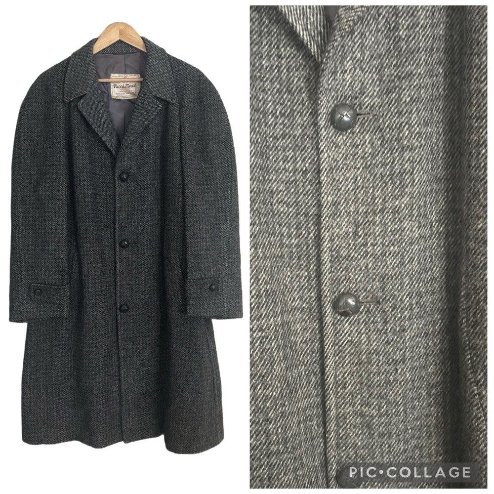 Harris Tweed Vintage Gray Robert Hall Handwoven Pure Scottish Wool Coat XL